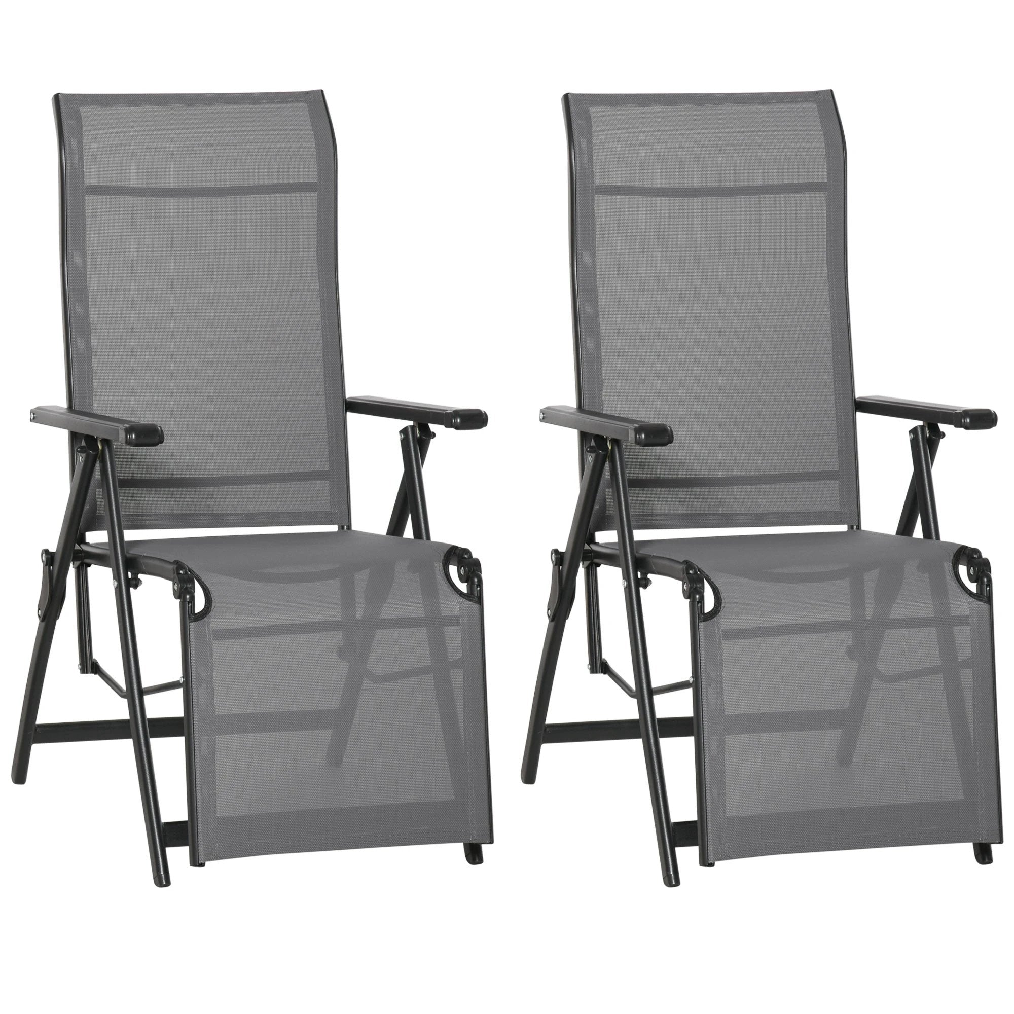 2 Sun Lounger Folding Reclining Lounge Chairs 10 Back & Leg Positions by Outsunny