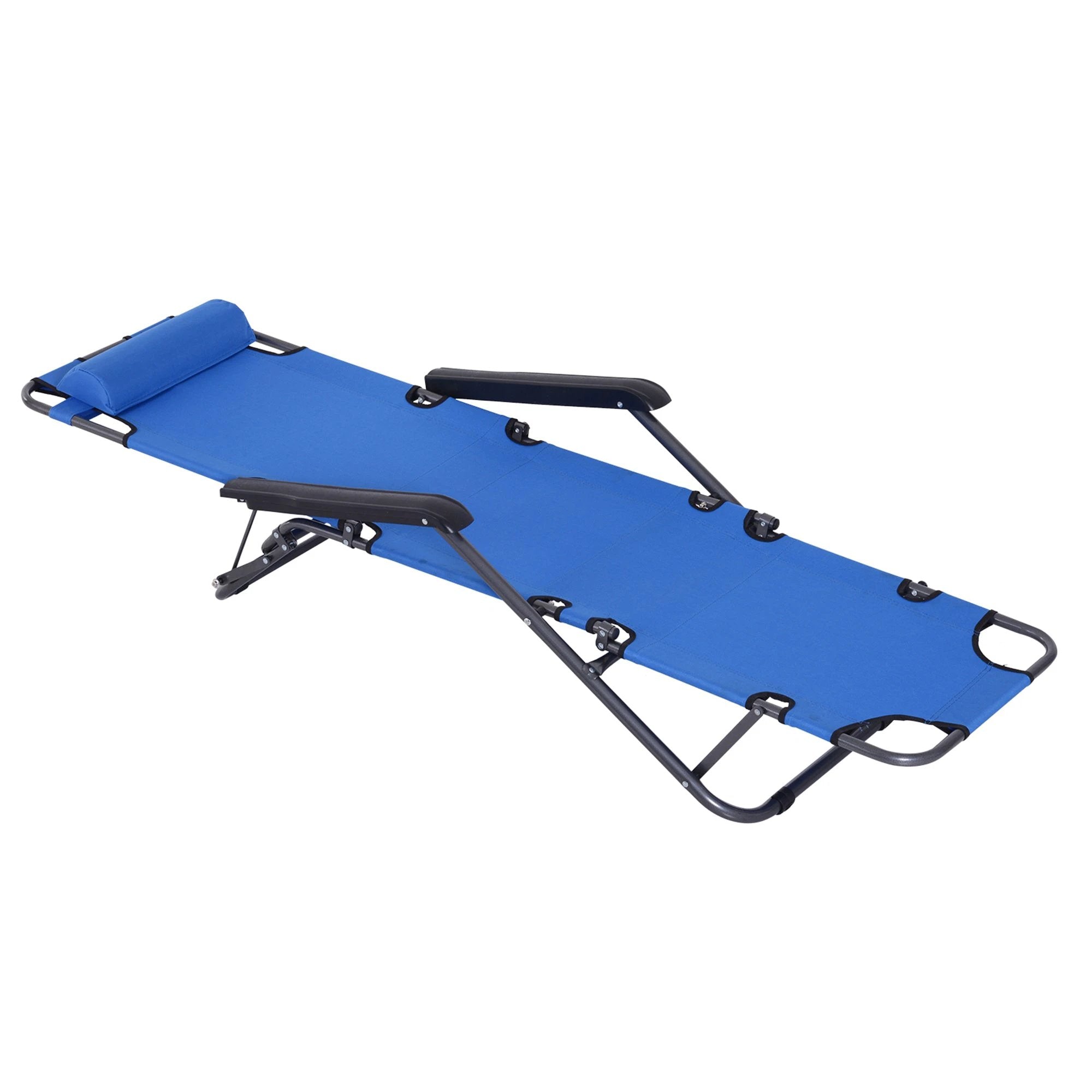 2 in 1 Sun Lounger Folding Reclining Chair Camping Adjustable Back & Pillow by Outsunny