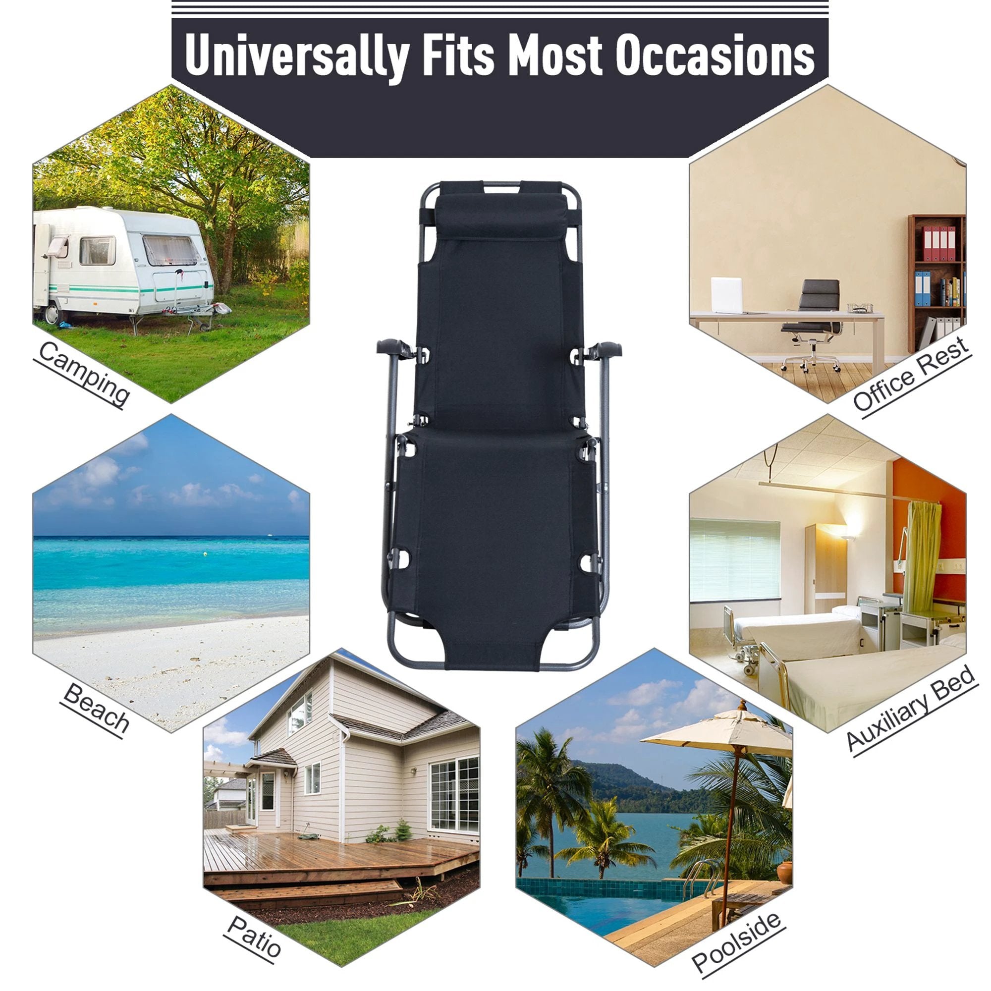 2 in 1 Sun Lounger Folding Reclining Chair Camping Adjustable Back & Pillow by Outsunny