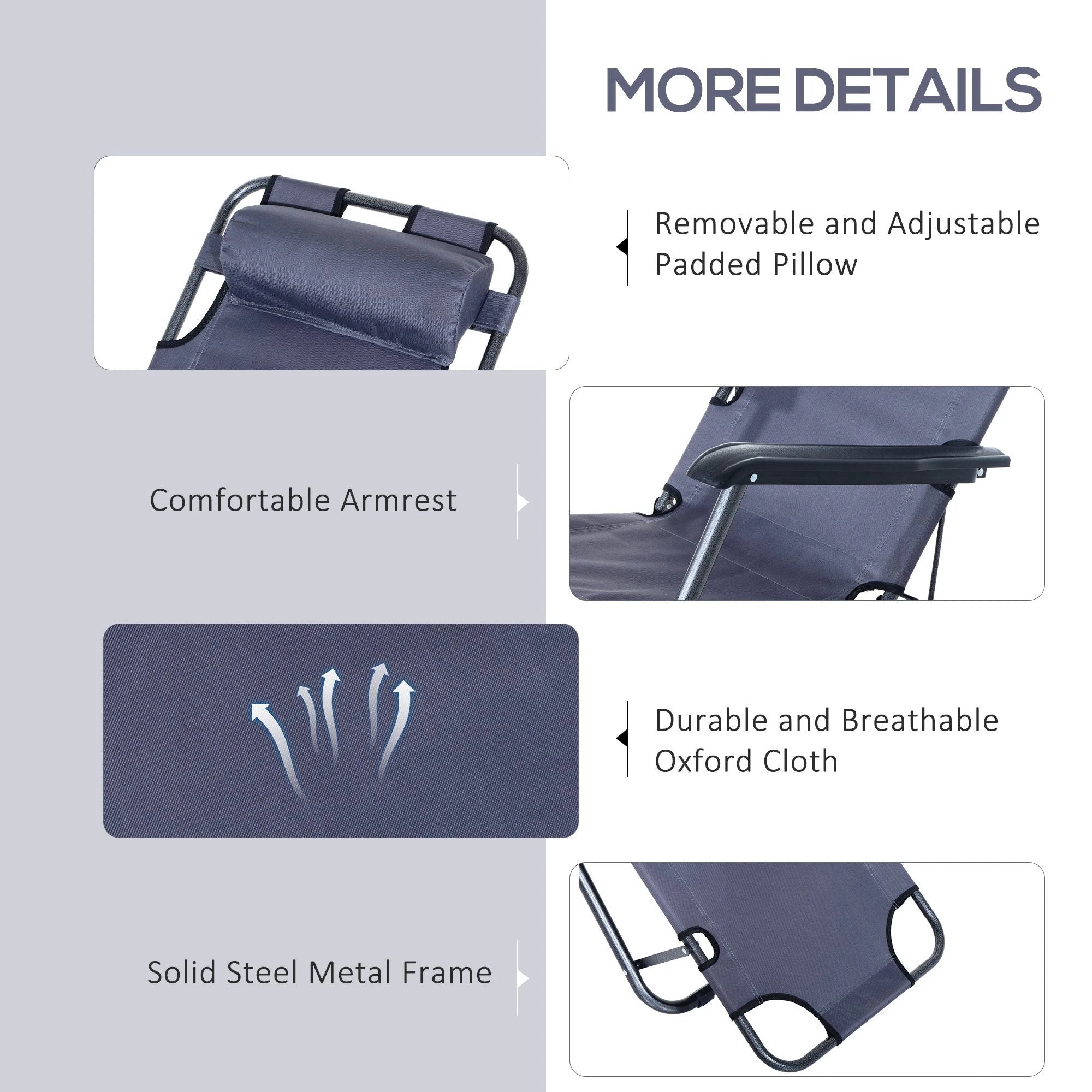 Outsunny 2 in 1 Sun Lounger Folding Reclining Chair Camping Adjustable Back & Pillow - Sun Lounger