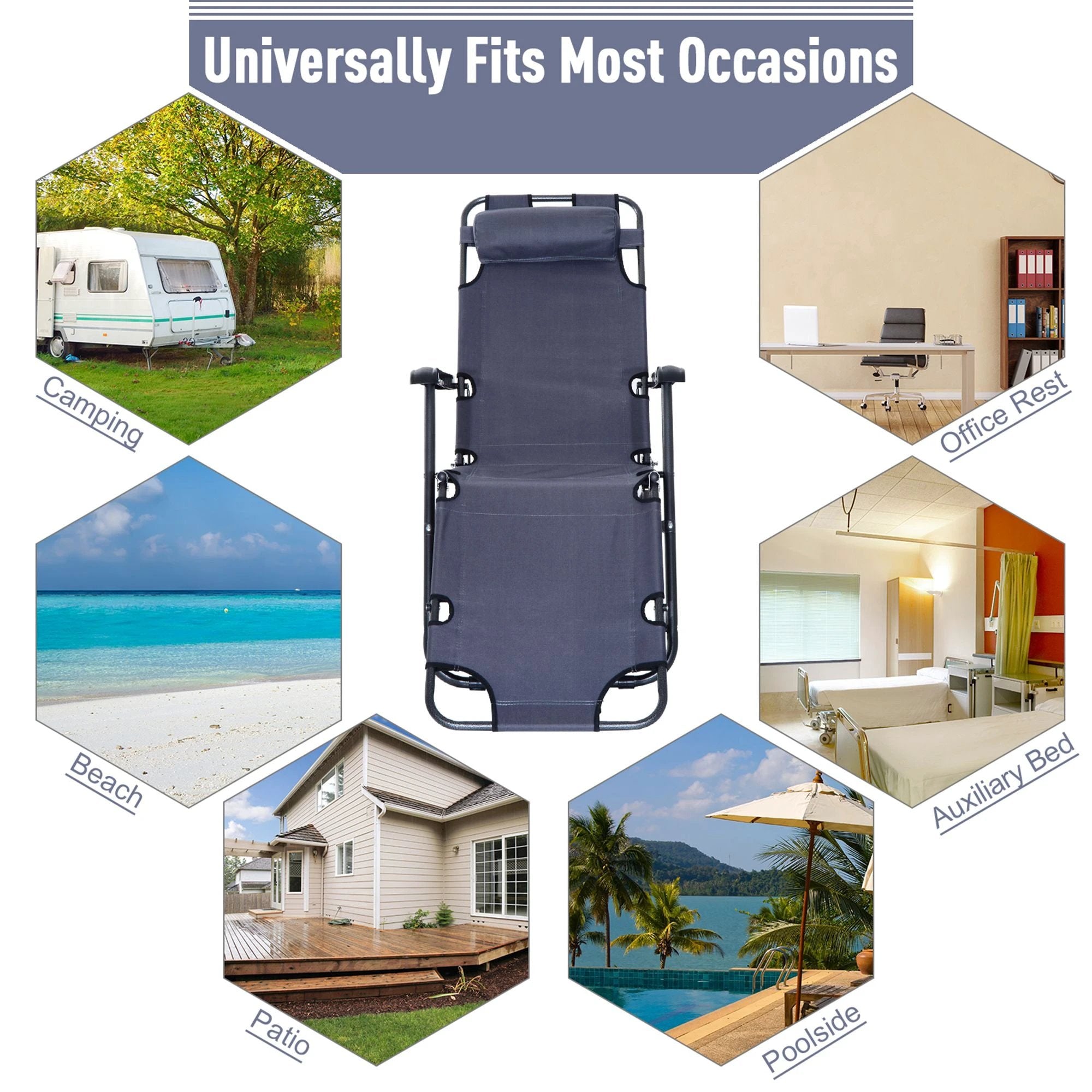 Outsunny 2 in 1 Sun Lounger Folding Reclining Chair Camping Adjustable Back & Pillow - Sun Lounger