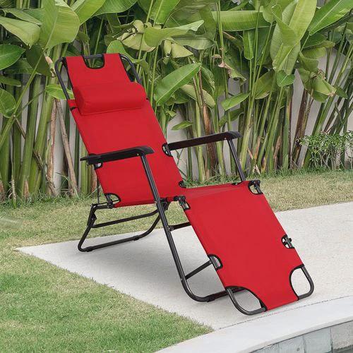 2 in 1 Sun Lounger Folding Reclining Chair Camping Adjustable Back & Pillow by Outsunny