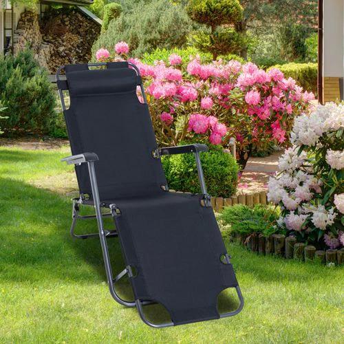 2 in 1 Sun Lounger Folding Reclining Chair Camping Adjustable Back & Pillow by Outsunny