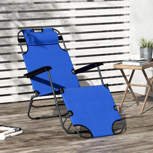 2 in 1 Sun Lounger Folding Reclining Chair Camping Adjustable Back & Pillow by Outsunny