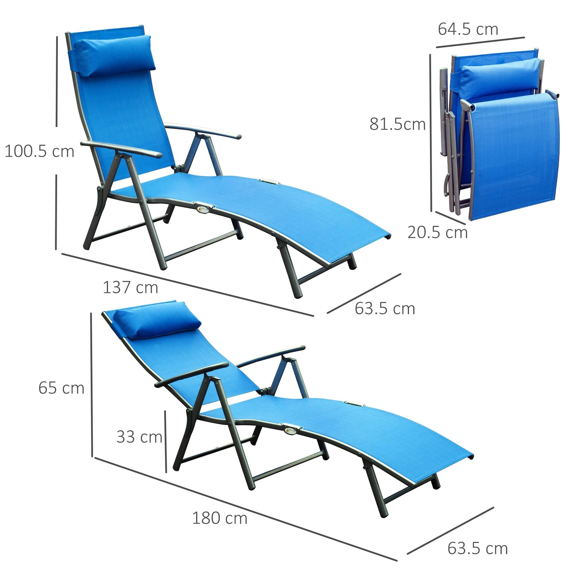 Outsunny Sun Lounger Recliner Foldable 7 Levels Texteline Blue by Outsunny