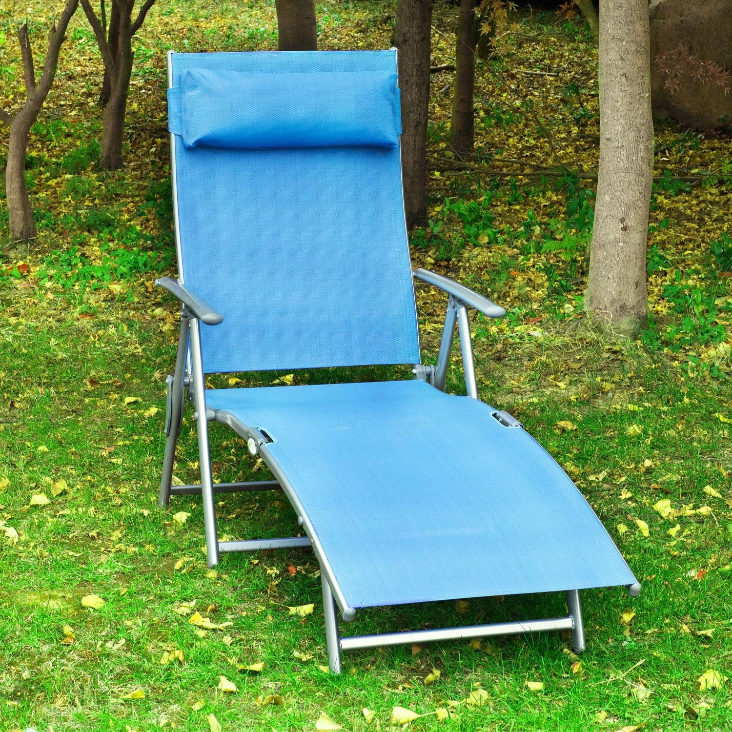 Outsunny Outsunny Sun Lounger Recliner Foldable 7 Levels Texteline Blue - Sun Lounger