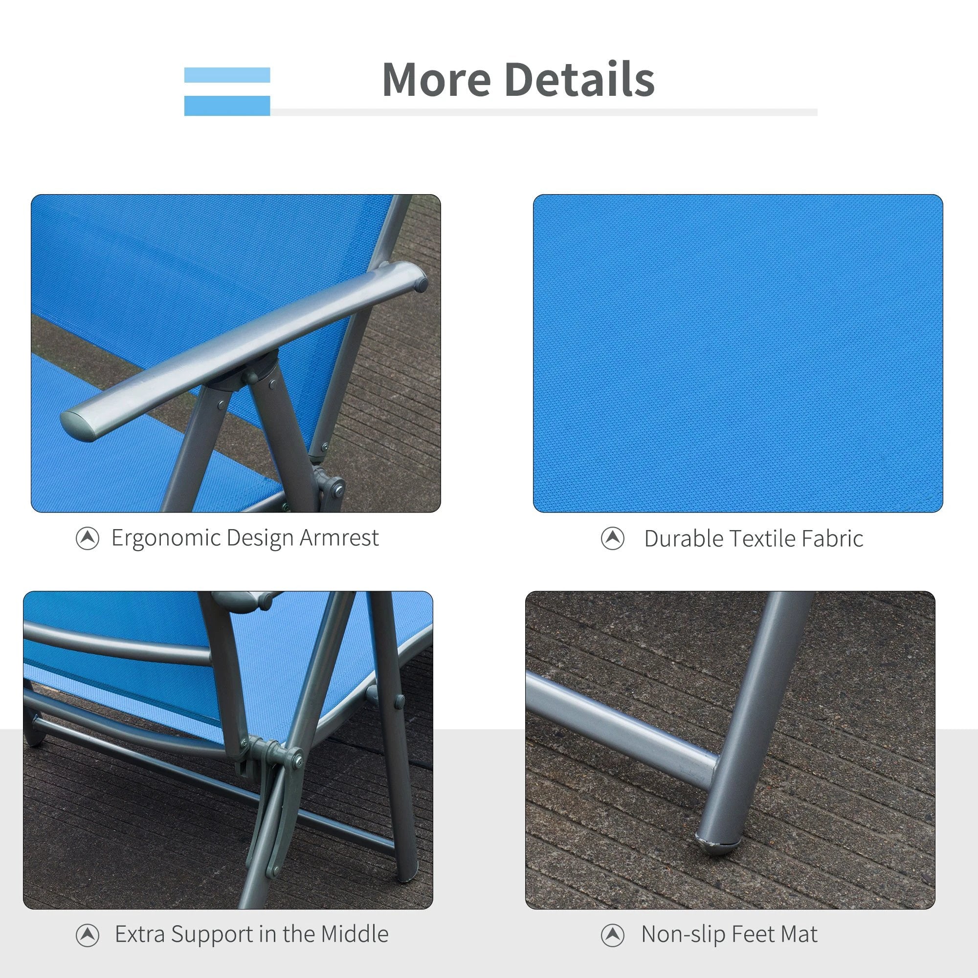 Outsunny Outsunny Sun Lounger Recliner Foldable 7 Levels Texteline Blue - Sun Lounger