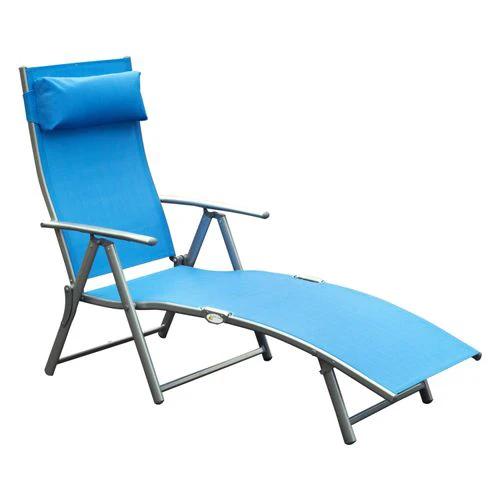 Outsunny Outsunny Sun Lounger Recliner Foldable 7 Levels Texteline Blue - Sun Lounger