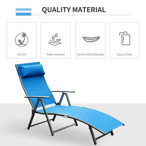Outsunny Outsunny Sun Lounger Recliner Foldable 7 Levels Texteline Blue - Sun Lounger