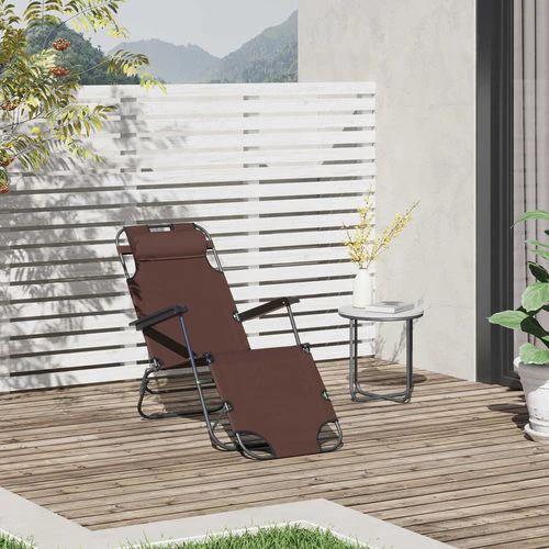 2 in 1 Outdoor Folding Sun Lounger Adjustable Back and Pillow Brown by Outsunny