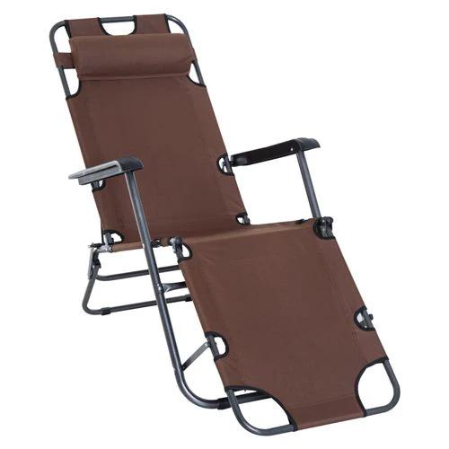 2 in 1 Outdoor Folding Sun Lounger Adjustable Back and Pillow Brown by Outsunny