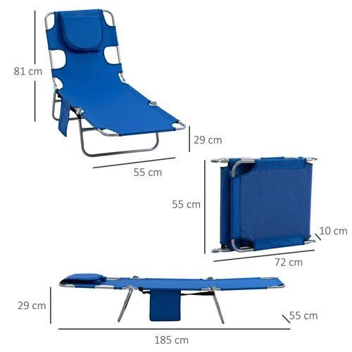 Outsunny Beach Chaise Lounge Face Cavity Portable Sun Lounger, Reclining Adjust Blue - Sun Lounger