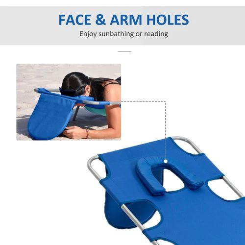 Outsunny Beach Chaise Lounge Face Cavity Portable Sun Lounger, Reclining Adjust Blue - Sun Lounger
