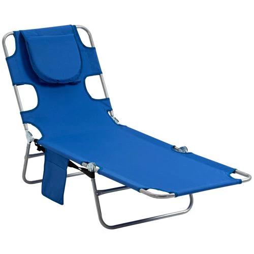 Outsunny Beach Chaise Lounge Face Cavity Portable Sun Lounger, Reclining Adjust Blue - Sun Lounger