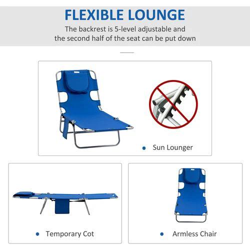 Outsunny Beach Chaise Lounge Face Cavity Portable Sun Lounger, Reclining Adjust Blue - Sun Lounger