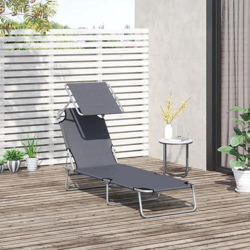 Folding Chair Sun Lounger Recliner Seat Sunshade Garden Outdoor Grey by Outsunny