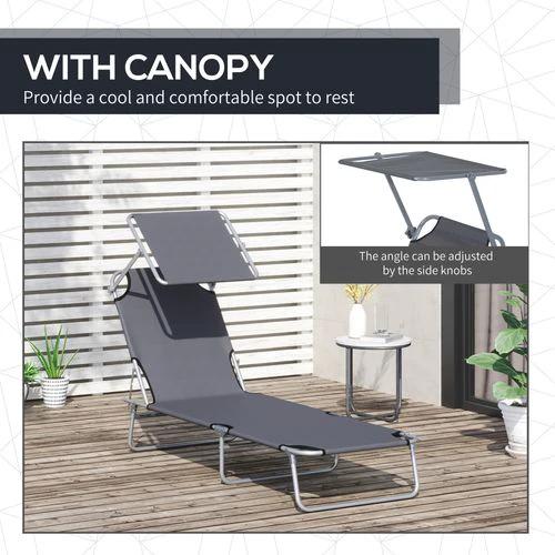 Folding Chair Sun Lounger Recliner Seat Sunshade Garden Outdoor Grey by Outsunny
