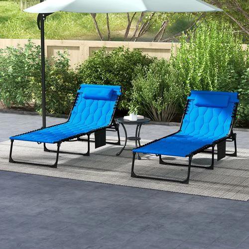 Outsunny Outsunny Foldable Sun Lounger Set, 2 Pieces Sun Lounger w/ Padded Seat Blue - Sun Lounger