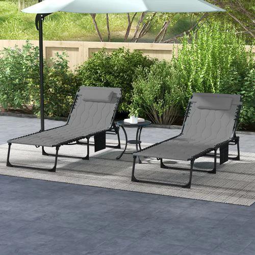 Outsunny Foldable Sun Lounger Set, 2 Pieces Sun Lounger w/ Padded Seat Grey by Outsunny