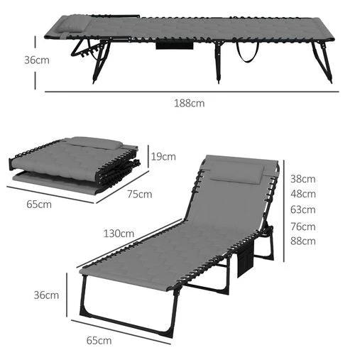 Outsunny Foldable Sun Lounger Set, 2 Pieces Sun Lounger w/ Padded Seat Grey by Outsunny