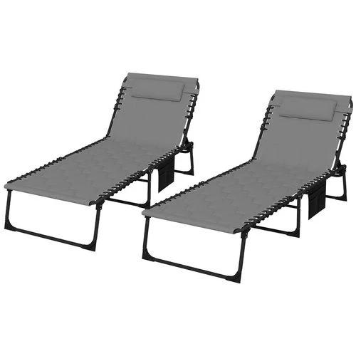 Outsunny Foldable Sun Lounger Set, 2 Pieces Sun Lounger w/ Padded Seat Grey by Outsunny