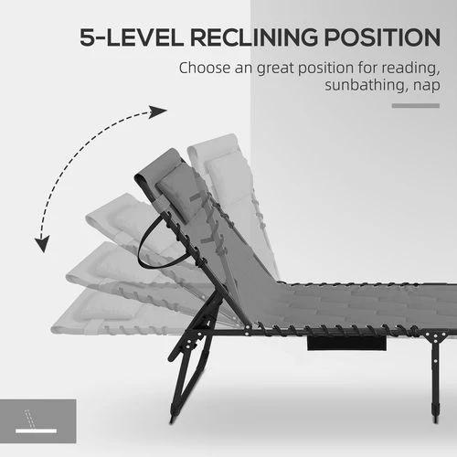 Outsunny Foldable Sun Lounger w/ Reclining Back, Sun Lounger w/ Padded Seat Grey by Outsunny