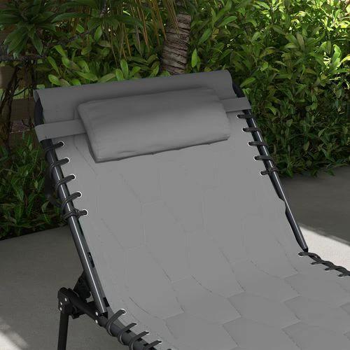 Outsunny Outsunny Foldable Sun Lounger w/ Reclining Back, Sun Lounger w/ Padded Seat Grey - Sun Lounger