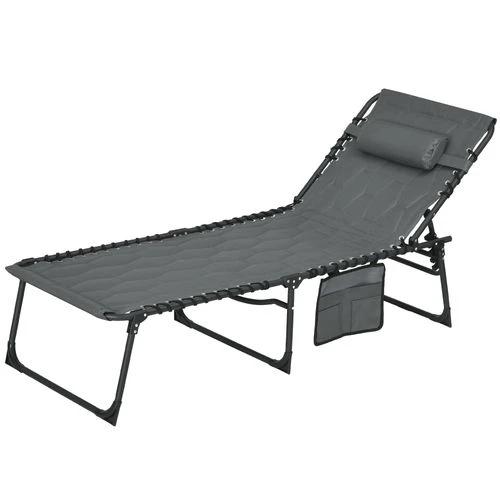 Outsunny Foldable Sun Lounger w/ Reclining Back, Sun Lounger w/ Padded Seat Grey by Outsunny