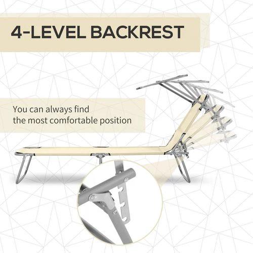 Outsunny Outsunny Folding Chair Sun Lounger w/ Sunshade Garden Recliner Hammock Beige - Sun Lounger