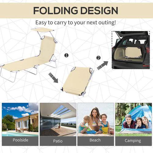 Outsunny Outsunny Folding Chair Sun Lounger w/ Sunshade Garden Recliner Hammock Beige - Sun Lounger
