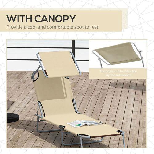 Outsunny Outsunny Folding Chair Sun Lounger w/ Sunshade Garden Recliner Hammock Beige - Sun Lounger