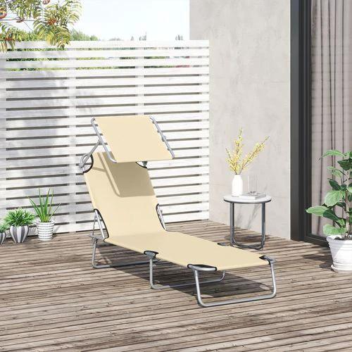 Outsunny Outsunny Folding Chair Sun Lounger w/ Sunshade Garden Recliner Hammock Beige - Sun Lounger