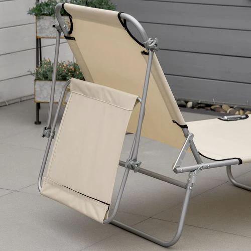 Outsunny Outsunny Folding Chair Sun Lounger w/ Sunshade Garden Recliner Hammock Beige - Sun Lounger