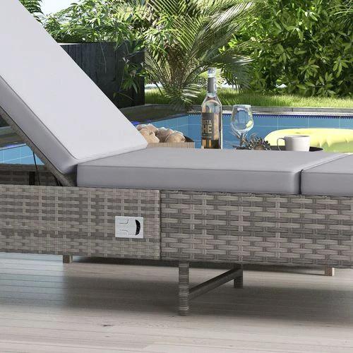 Outsunny Patio Rattan Sun Lounger Garden Wicker Backrest Adjustable Sun Lounger by Outsunny