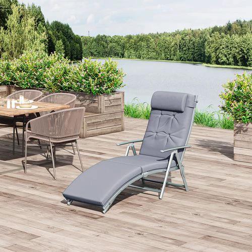 Outsunny Outsunny Steel Frame Outdoor Garden Padded Sun Lounger w/ Pillow Grey - Sun Lounger