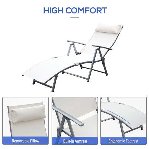 Outsunny Outsunny Sun Lounger Recliner Foldable 7 Levels Texteline Cream White - Sun Lounger