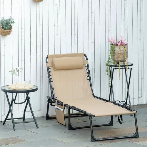 Portable Sun Lounger, Adjustable Backrest PillowBeige by Outsunny