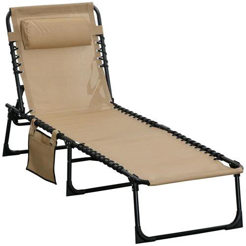 Portable Sun Lounger, Adjustable Backrest PillowBeige by Outsunny