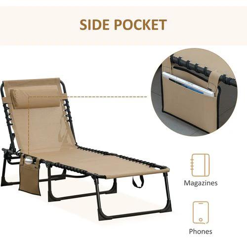 Portable Sun Lounger, Adjustable Backrest PillowBeige by Outsunny
