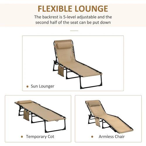Portable Sun Lounger, Adjustable Backrest PillowBeige by Outsunny