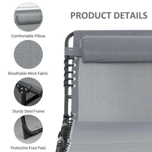 Outsunny Portable Sun Lounger, Reclining Lounge Chair 5-position Adjustable Pillow Grey - Sun Lounger