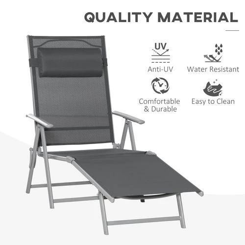 Sun Lounger Folding Chaise Chair Recliner & 7 Adjustable Backrest - Dark Grey by Outsunny