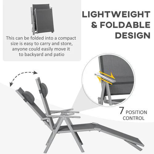 Sun Lounger Folding Chaise Chair Recliner & 7 Adjustable Backrest - Dark Grey by Outsunny