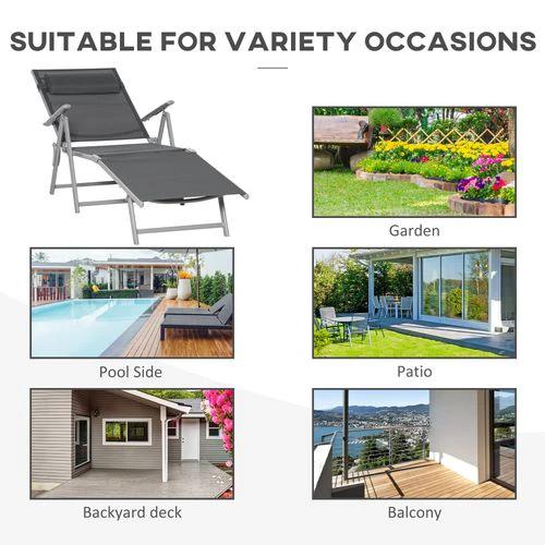 Sun Lounger Folding Chaise Chair Recliner & 7 Adjustable Backrest - Dark Grey by Outsunny