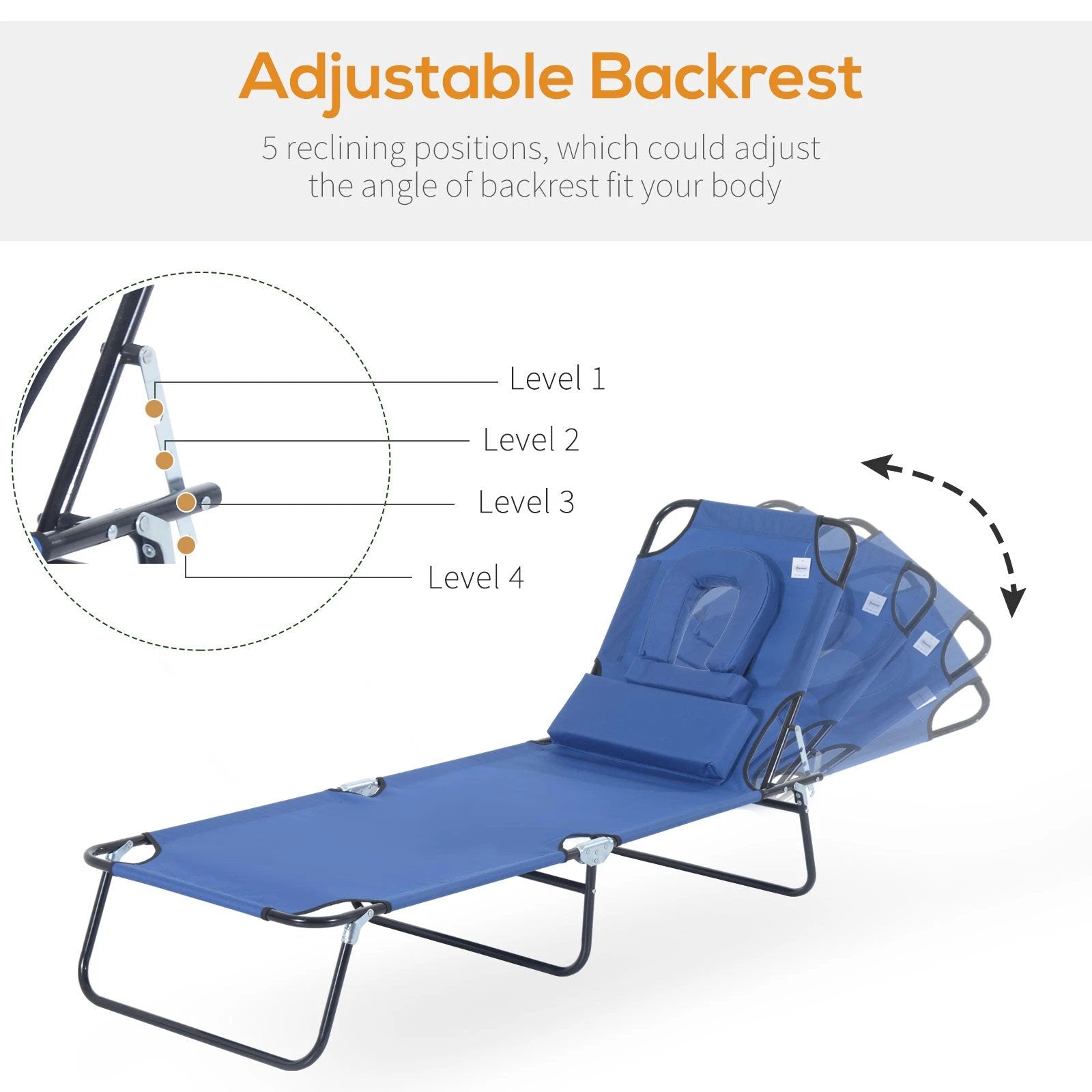 Folding Sun Lounger Reclining Chair w/ Pillow Reading Hole by Outsunny