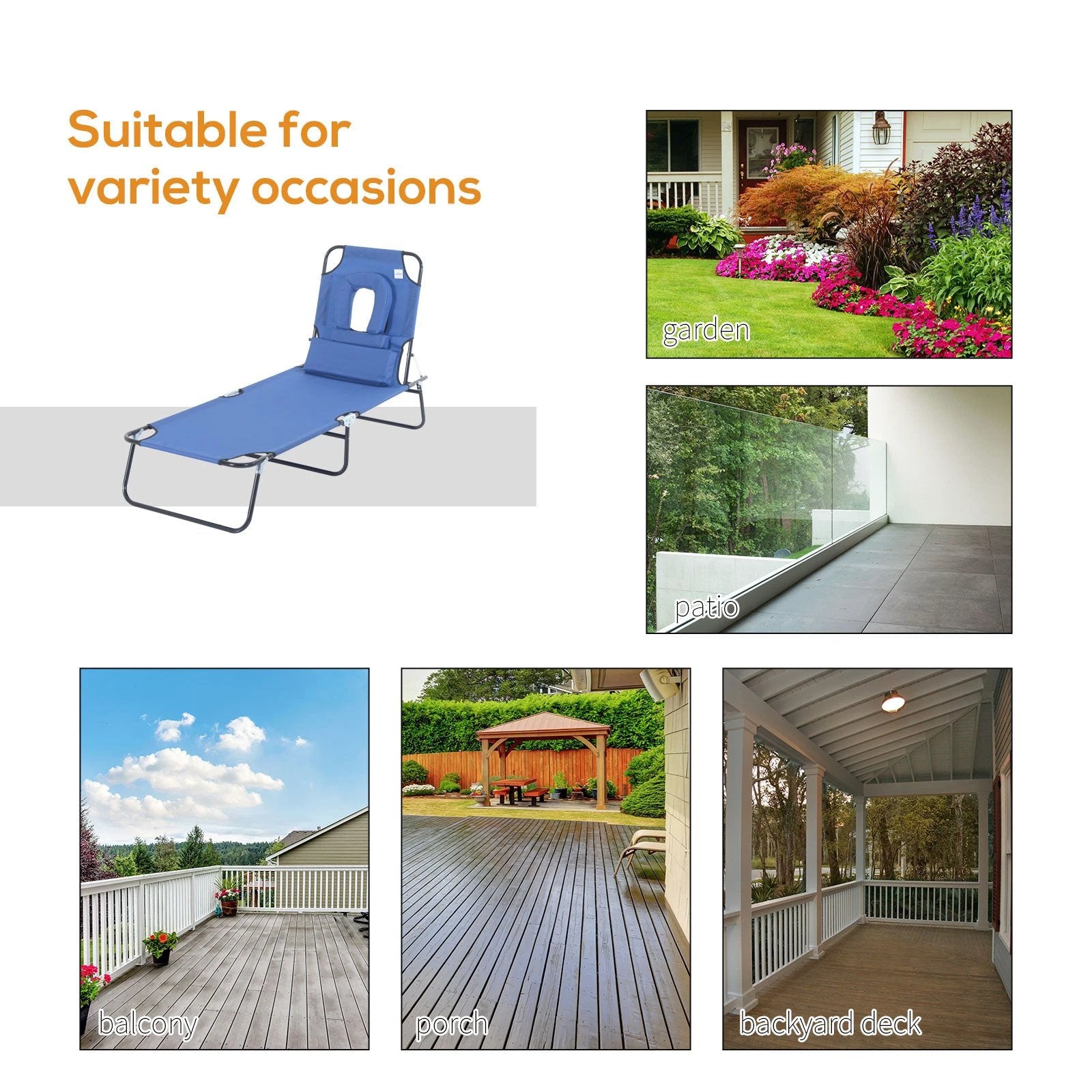 Folding Sun Lounger Reclining Chair w/ Pillow Reading Hole by Outsunny
