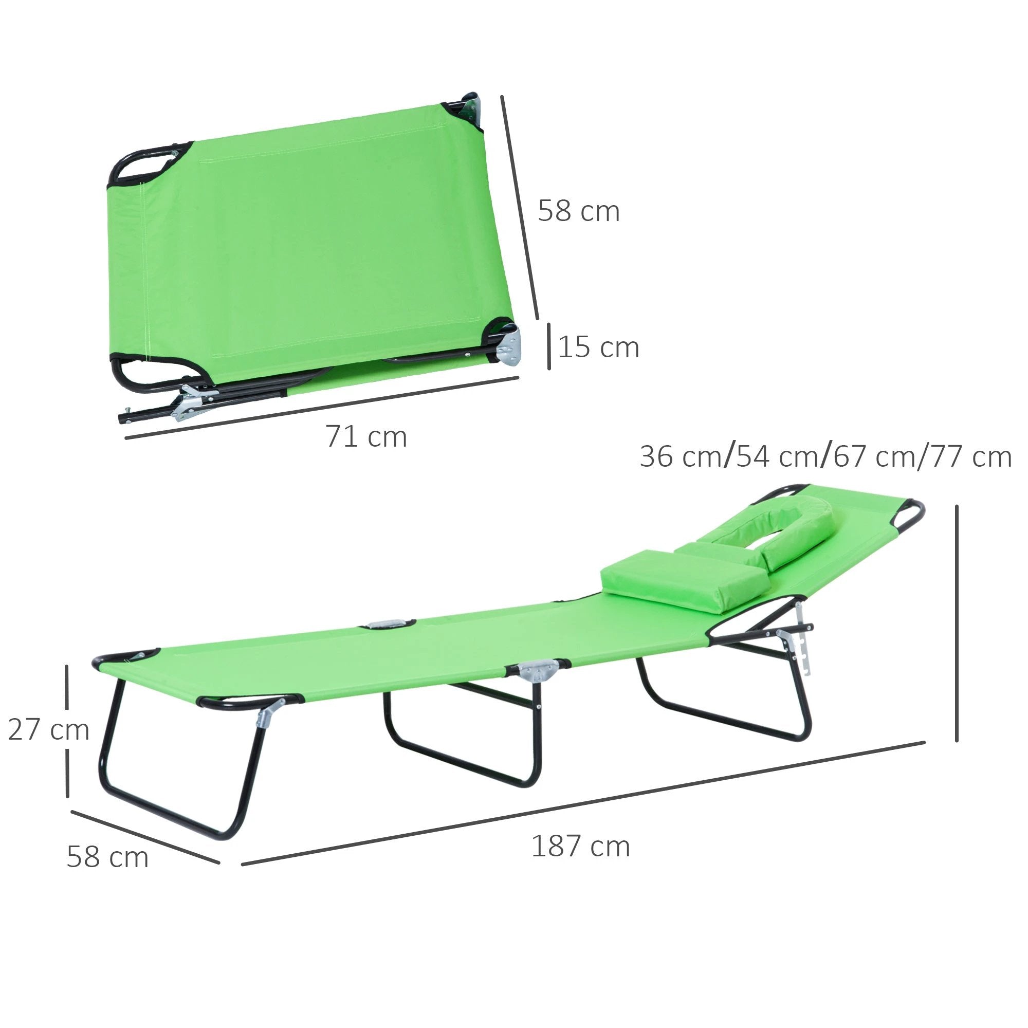 Folding Sun Lounger Reclining Chair w/ Pillow Reading Hole by Outsunny