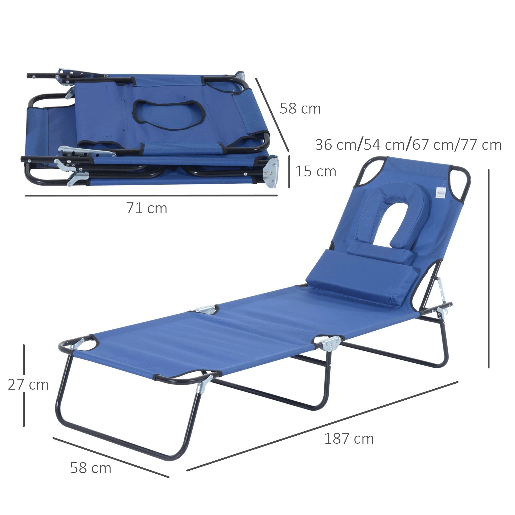 Folding Sun Lounger Reclining Chair w/ Pillow Reading Hole by Outsunny