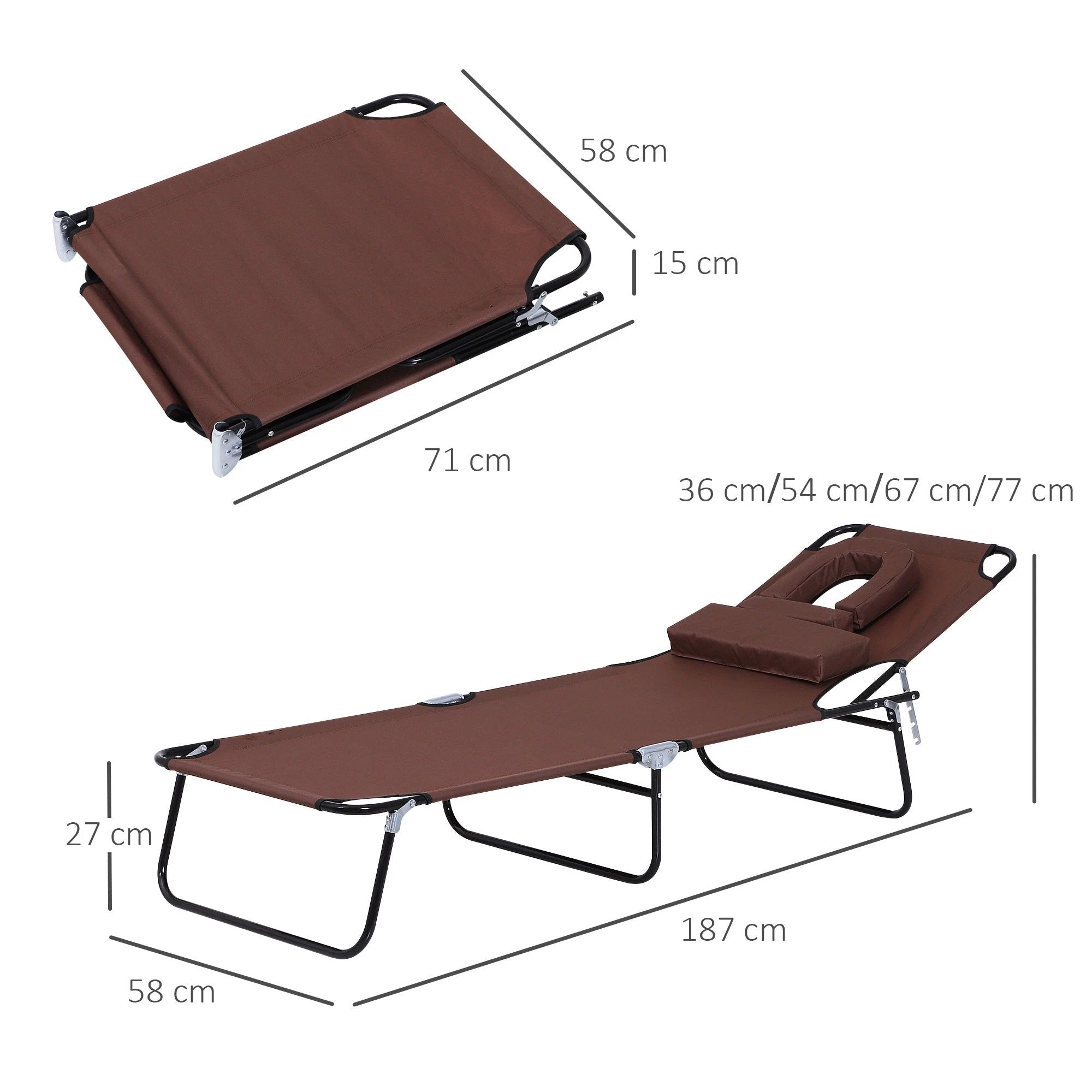Outsunny Folding Sun Lounger Reclining Chair w/ Pillow Reading Hole - Uncategorized Sun Lounger