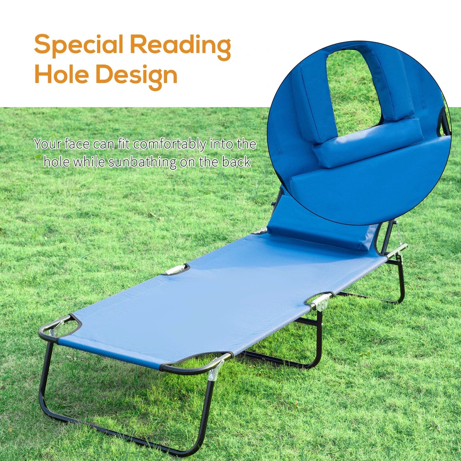 Folding Sun Lounger Reclining Chair w/ Pillow Reading Hole by Outsunny
